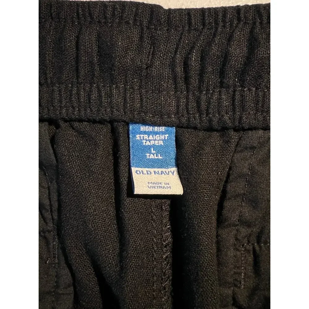 Old Navy Pants High Rise Straight Linen Black Boho Chic Summer Beachy Vacation